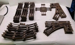 Model Train Track 3 Rail Large Lot Of 32 Straight Curved Switched 4 Way Vintage  - Picture 1 of 24