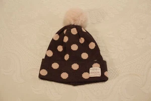 H&M Girls Polka Dot Jacquard Knit Faux Fur Puff Pom Hat DG4 Dark Gray Size 4-8Y  - Picture 1 of 3