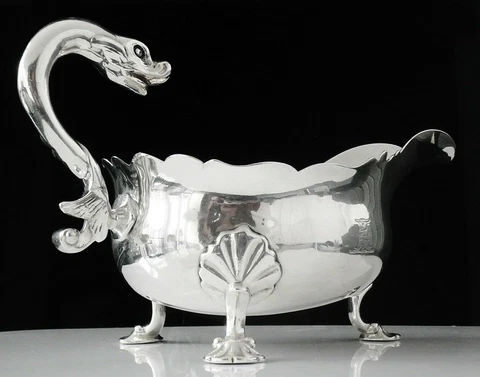 Crested Antique Sterling Silver Sauce Boat, London 1749 by Henry Morris Cover