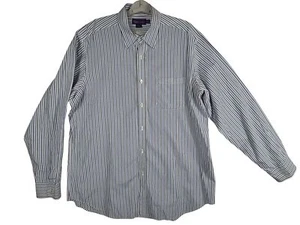 Camicia elegante Ralph Lauren etichetta viola bianca blu a righe XL uomo manica lunga - Foto 1 di 12