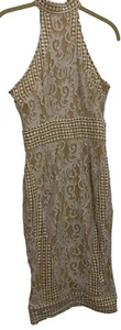 Vestido Pretty Little Thing Blanco Encaje Forro Desnudo Cuello Alto Sin Mangas TALLA 4 - Imagen 1 de 6