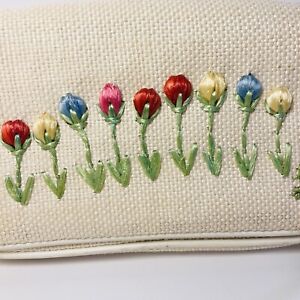 Lulu Guinness Clutch Vintage Cream Straw Flowers Handbag Bag Spring Easter