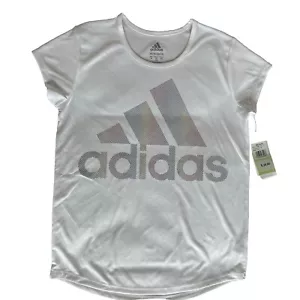 Adidas Girls Rainbow Foil Logo White Tee Size XL(16) - Picture 1 of 6
