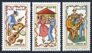 Brazil 1820-1822a, MNH. Mi 1924-1926, Bl.52. LUBRAPEX-1982. Dancers, Musicians, - Picture 1 of 2