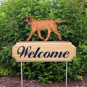 Mastiff Wood Welcome Outdoor Sign Apricot Brindle - Picture 1 of 1