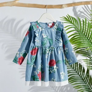 Classic Vintage Ruffled Long-sleeve LIGHT BLUE DRESS for Toddler Girl - MELB AUS - Picture 1 of 5