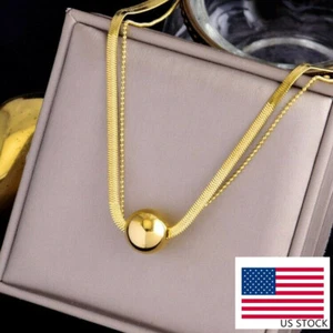 Collana donna acciaio inox placcato oro 18 kt 2 strati sfera ciondolo perline catenina - Foto 1 di 5