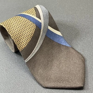 Croft & Barrow Men’s Necktie Brown Blue Gray & Tan Abstract Art 100% Silk Tie - Picture 1 of 12