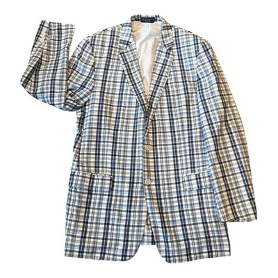 HASPEL Men's Blue Plaid Sport Coat Blazer Suit Jacket Cotton 44L - Image 1 of 4