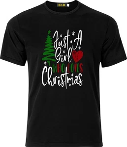 JUST A GIRL WHO LOVES CHRISTMAS D.T.F FULL COLOUR  T SHIRT - Picture 1 of 2