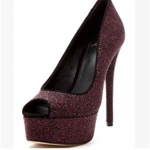 B Brian Atwood Bambola Fuschia Sparkle Peep toe Sz 6.5 - Picture 1 of 10