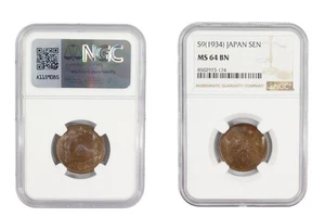 1934 Japan 1 Sen Coin NGC MS 64 BN - Picture 1 of 1