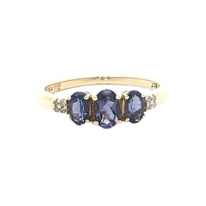 9ct Gold Iolite Trilogy and Diamond Ring - Picture 1 of 4