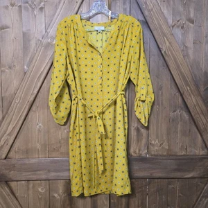 LOFT Outlet Yellow Floral Button Front Belted Dress Women's Medium M Midi Boho - Picture 1 of 5