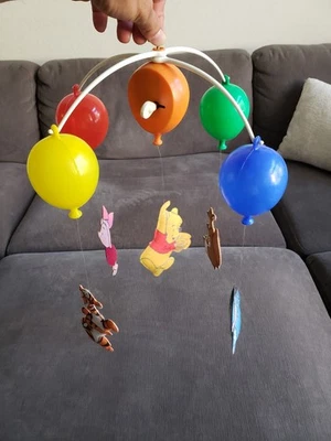 Vintage Winnie the Pooh Musical Nursery Crib Mobile Spin Eeyore Piglet Tigger  - Image 1 of 4