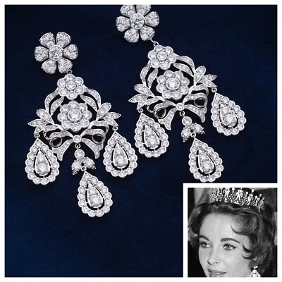 Orecchini Pendenti, " Liz " Taylor's Dimensione Standard (7.5cm) Lusso 5A Cz - Immagine 1 di 4