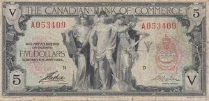 1935 Canadian Bank of Commerce $5 Chartered Bank Note - A053409   A3 - Bild 1 von 3