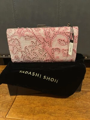 NUEVO CON ETIQUETAS $190 Tadashi Shoji Embellecido Malla Bolso sin asas con cadena Rosa/Vestido de noche Foto 1 de 4