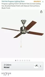 Brushed nickel & cherry blade ceiling fan - Picture 1 of 3