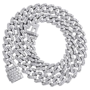 Sterling Silver Real Diamond 13mm Miami Cuban Link 22" Chain Necklace 3.65 CT. - Picture 1 of 7