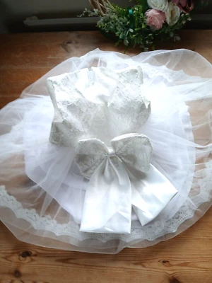 BNWT White Party Dress Flared Tulle Satin Bow Filigree Lace Bodice 18 m - Image 1 of 4