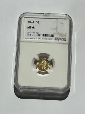 1874 Type 3 gold Dollar, NGC MS-61 - lustrous Original US Coin - Image 1 of 4