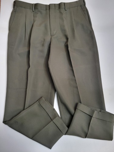 SAINT LAURENT (YSL) YVES SAINT LAURENT pantalone elegante uomo 38x29 verde oliva plissettato vintage orlo con polsini YSL