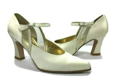 Allure Women Size 7 1/2 M Vintage 80s Creamy Satin Wedding Shoes High Heel 3" - Image 1 of 4