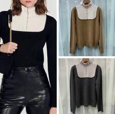 Sandro High Collar Knit Top Fit Long Sleeve Sweater Top for Women