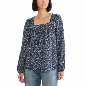 Lucky Brand Womens Top Small Navy Blue Floral Print Knit Shirt Girlhood Core NWT - Picture 1 of 5