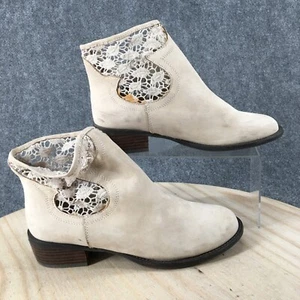 Very Volatile Boots Womens 10 Crochet Ankle Booties Beige Leather Heels Casual - Picture 1 of 17