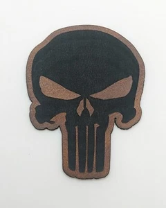 Punisher Skull - Faux Leather Iron-on Patches - 2.5"x3" Chestnut Brown  - Picture 1 of 2