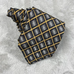 JZ RICHARDS Men's 100% Silk Necktie USA Designer Geometric Gold/Gray - Picture 1 of 5