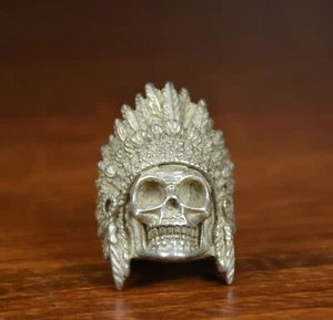 3,5 cm Raro Antigua China Miao Plata Esqueleto Humano Cabeza Calavera Joyería Anillo Dedo - Imagen 1 de 5