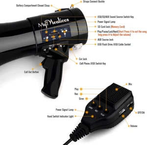 Megaphone with Siren Bullhorn 50 Watt Bullhorn Speaker with Detachable Microp... - Picture 1 of 12