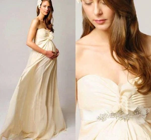 Champagne Empire Chiffon Pregnant Maternity Wedding Dress Pregnant Bridal Gowns - Picture 1 of 6