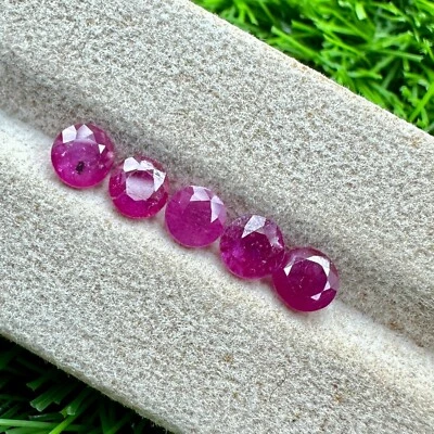 3.86ct 5pc Pinkish Red Natural RUBY Gemstone Round Normal Heat GFCO Certified - Image 1 of 3