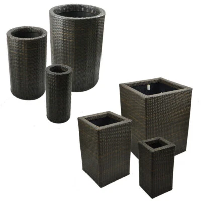 3er SET Blumenkübel Polyrattan Blumentopf Pflanzkübel Pflanzenkübel Rattan-Optik - Bild 1 von 3