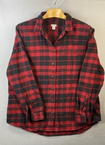 LL Bean Flannel Shirt Womens XL Tartan Plaid Red Black Organic Cotton 506162 VTG - Picture 1 of 13