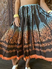 Boho Hippy Gypsy Maxi Skirt Black Blue Printed Flare Super Flare Long Skirts M