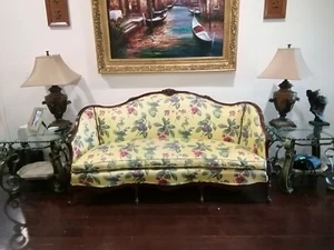 Antique Vintage Louis XV Styled Loveseat / Sofa / Settee. Carved Oak Wood Frame - Picture 1 of 9