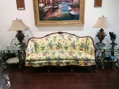 Cadeira/sofá/settee antiga vintage estilo Louis XV. Moldura de madeira de carvalho esculpida - Imagem 1 de 4