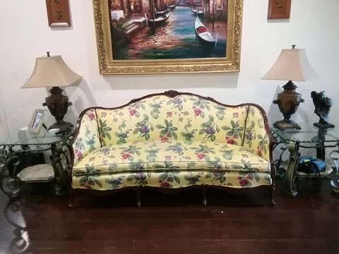 Antique Vintage Louis XV Styled Loveseat / Sofa / Settee. Carved Oak Wood Frame Cover