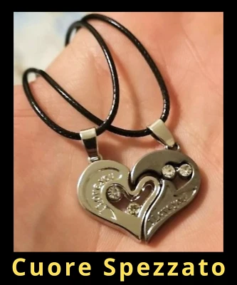 Collana in corda per donna e uomo con pietra in zircone Cuore spezzato coppia - Immagine 1 di 4