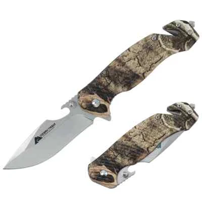 OZARK TRAIL MOSSY OAK 7.5” Folding Knife w/ Pocket Clip, Glass Break, Seat Belt - Image 1 of 4
