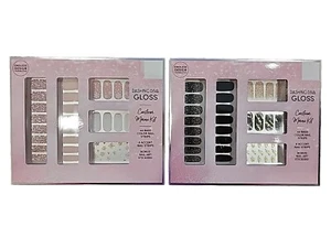 Dashing Diva Gloss Custom Nail Strips Mani Kit Nude Pink Black Gold Lot of 2