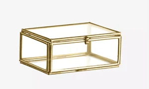 Small Rectangular Clear Glass Box Gold Brass Display Trinket Jewellery Box 8.5cm - Picture 1 of 2