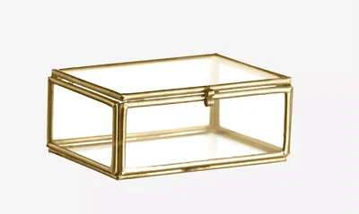 Small Rectangular Clear Glass Box Gold Brass Display Trinket Jewellery Box 8.5cm - Image 1 of 2