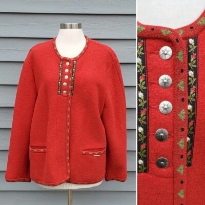 Abrigo tradicional nórdico de colección años 80 rojo de lana hervida Fair Isle lelandic Ski Apres L Foto 1 de 4