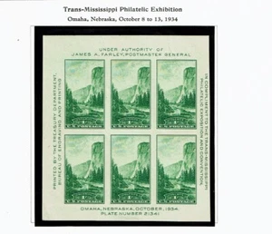 1934 U.S. TRANS-MISSISSIPPI  1c IMPERF Sheet of 6 Sc#751 M/H/OG A Beauty! - Picture 1 of 1